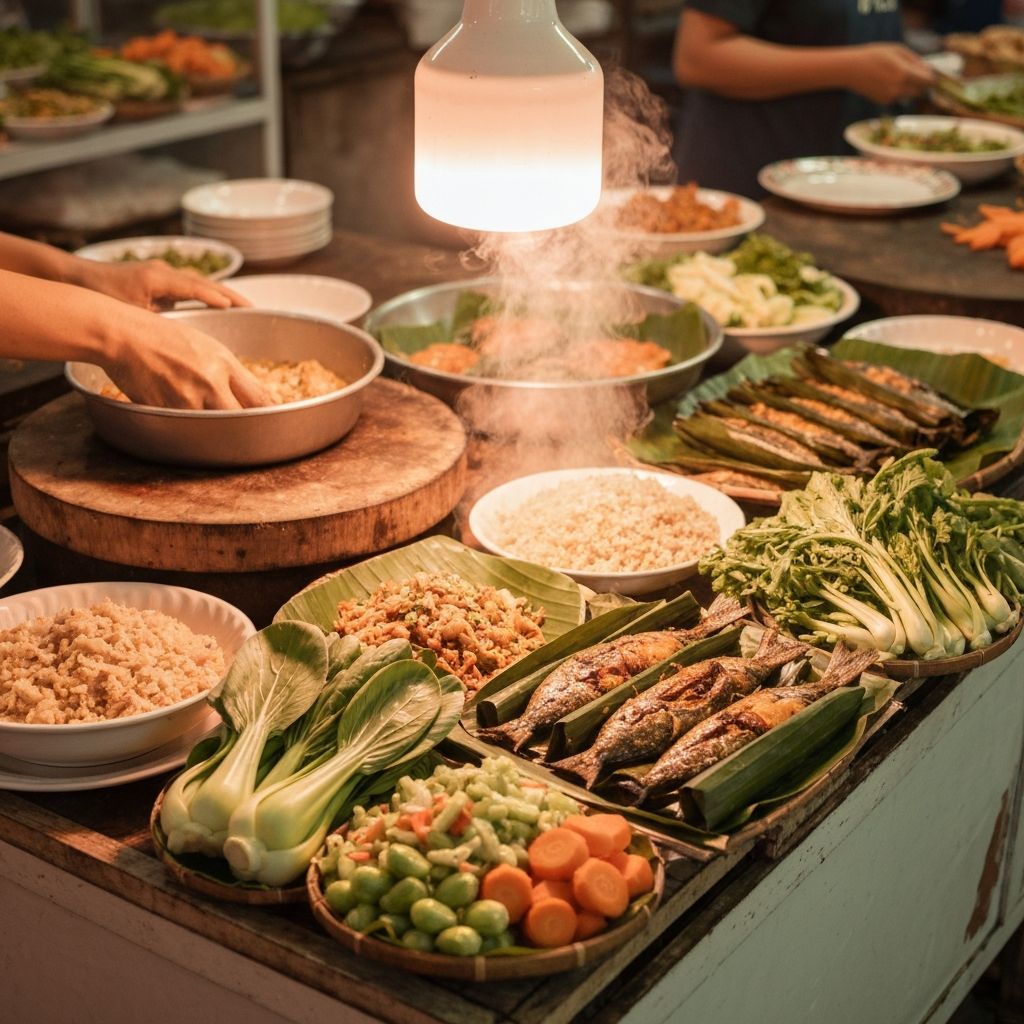 Pepes ikan fish dish with fresh vegetables wrapped in banana leaf